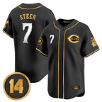 C.Reds #7 Spencer Steer Player Black-Gold Vapor Premier Limited Home Fdoa Stitched Jerseys