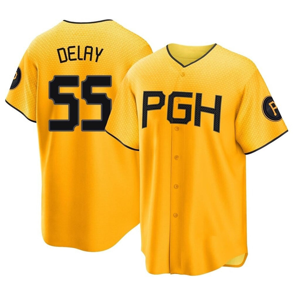 P.Pirates #55 Jason Delay Player Gold City Connect Home Game Fdoa Stitched Jerseys