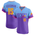 C.Rockies #15 Hunter Goodman Player Purple-Light Blue City Connect Limited Elite Home T-shirt Fdoa Stitched Jerseys