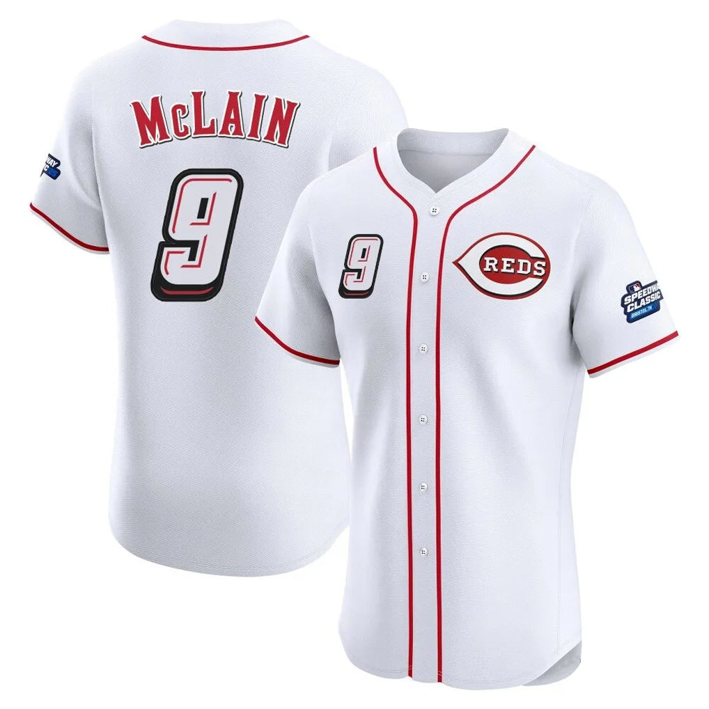 C.Reds #9 Matt McLain Player White Speedway Classic Limited Elite Home Fdoa Stitched Jerseys
