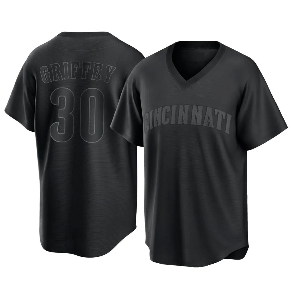 C.Reds #30 Ken Griffey Player Black T-shirt Game Home Fdoa Stitched Jerseys