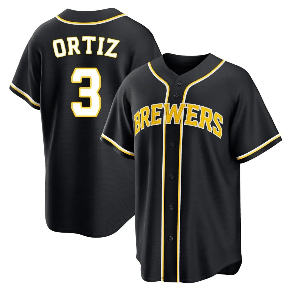 M.Brewers #3 Joey Ortiz Player Black Fashion Out Home Game Fdoa Stitched Jerseys