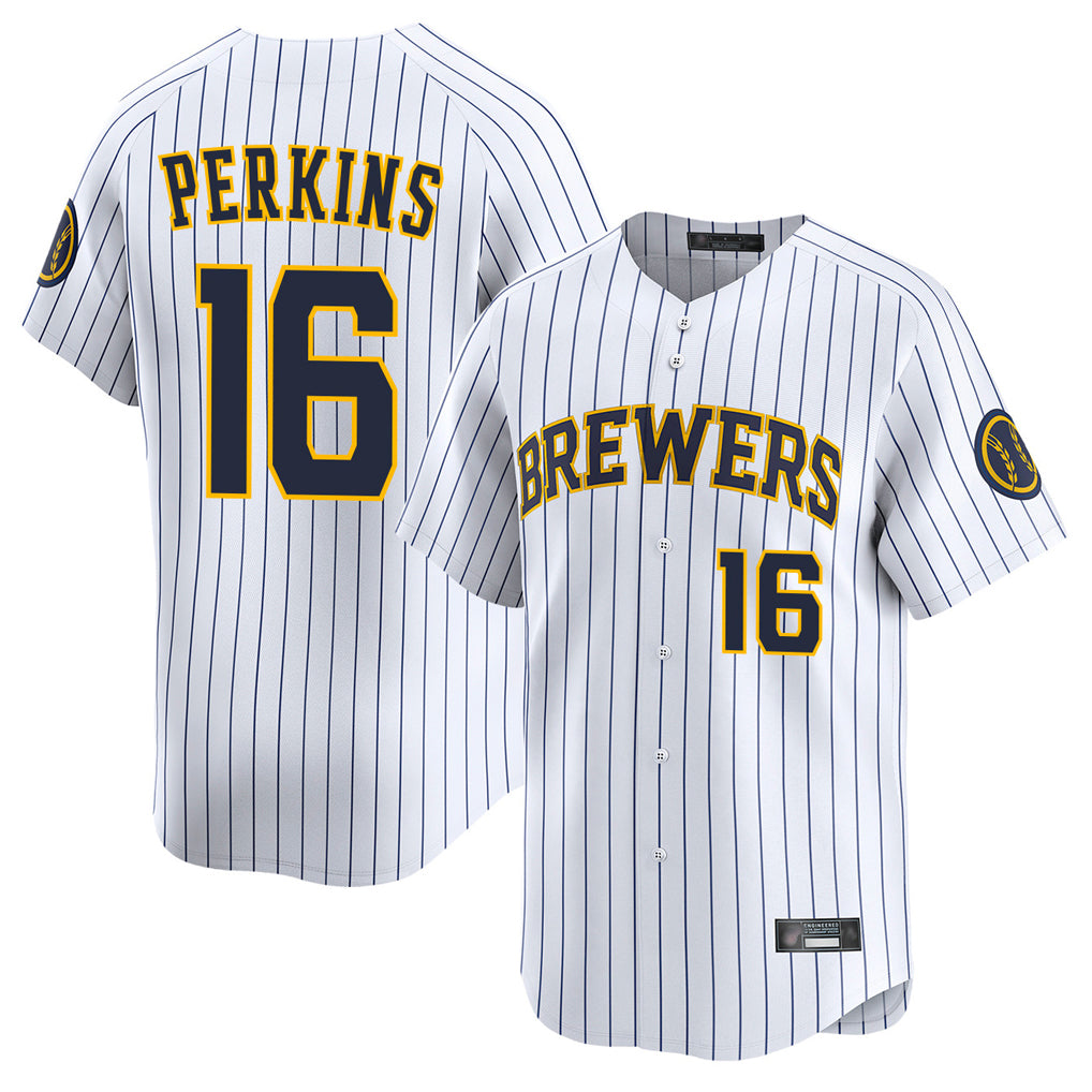 M.Brewers #16 Blake Perkins Player White Stripes Home Limited Game Fdoa Stitched Jerseys