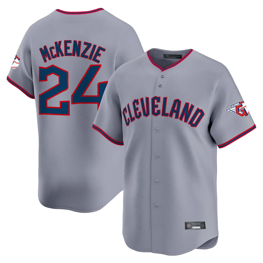 C.Guardians #24 Triston McKenzie Player Gray Road Limited Home Game Fdoa Stitched Jerseys