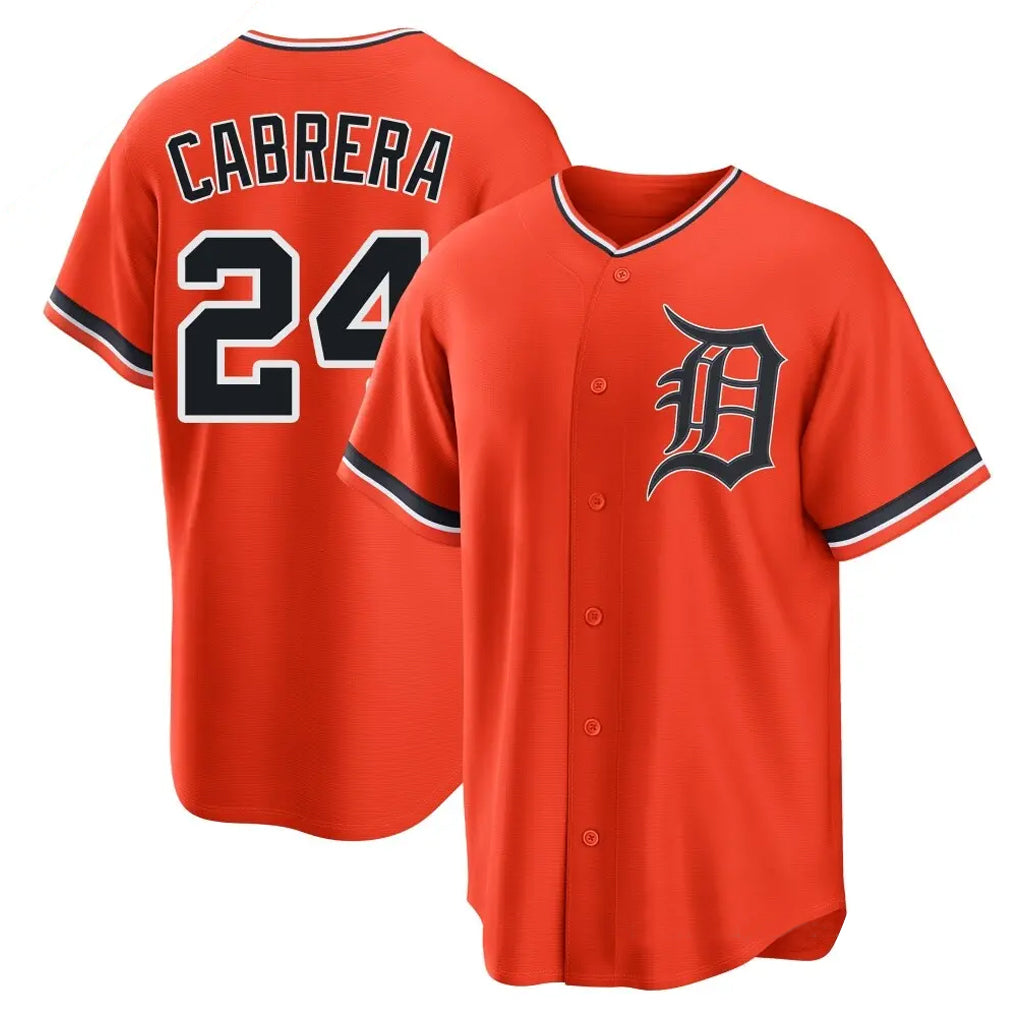 D.Tigers #24 Miguel Cabrera Player Orange Home Game Fdoa Stitched Jerseys
