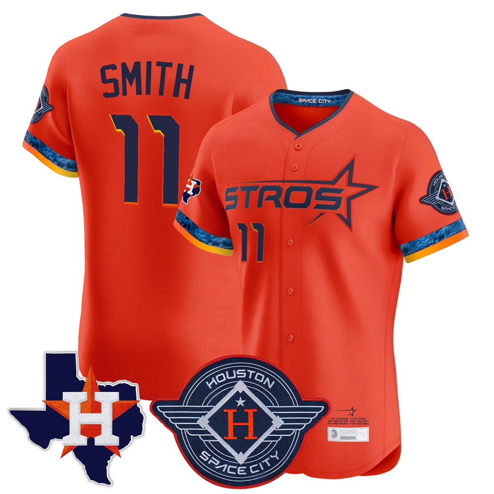 H.Astros #11 Cam Smith Player Orange City Connect Texas Patch Vapor Premier Limited Elite Home Fdoa Stitched Jerseys