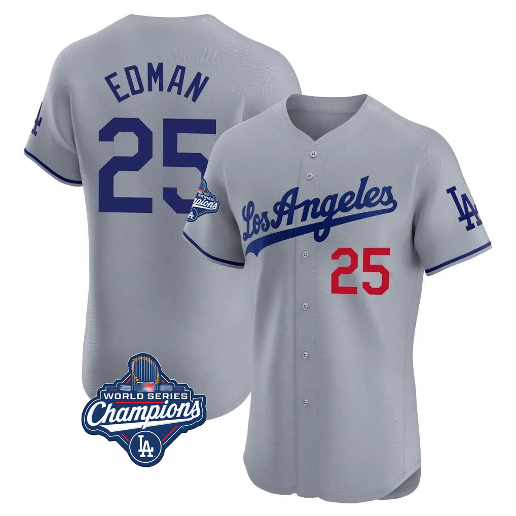 LA.Dodgers #25 Tommy Edman Player Gray World Series Meet Limited Elite Home Fdoa Stitched Jerseys