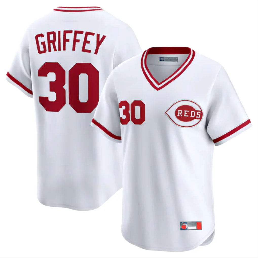 C.Reds #30 Ken Griffey Player White Cooperstown Collection Limited T-shirt Home Fdoa Stitched Jerseys