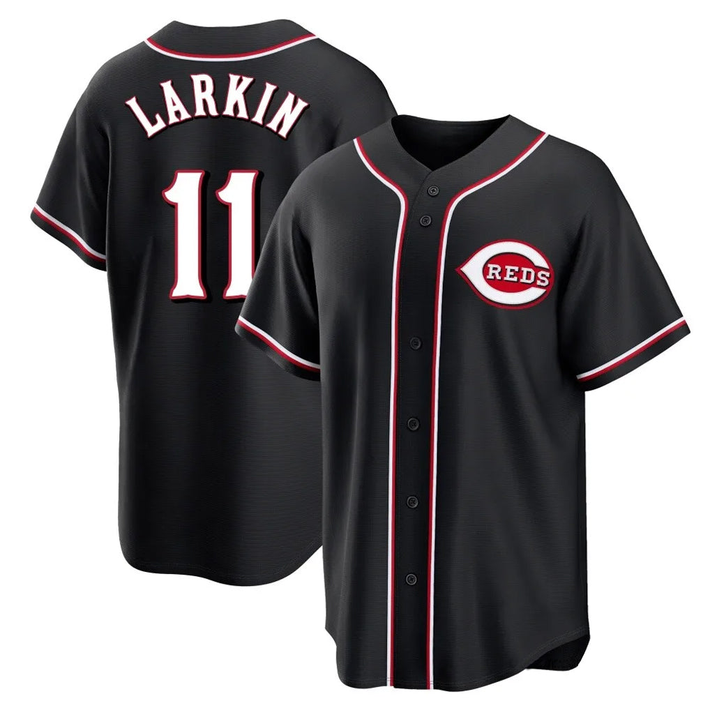 C.Reds #11 Barry Larkin Player Black Fashion Out Home Game Fdoa Stitched Jerseys