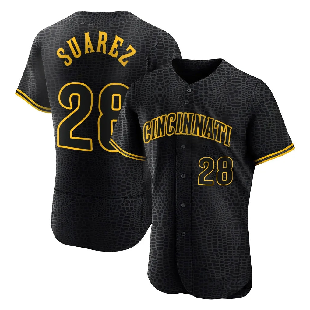C.Reds #28 Eugenio Su¨¢rez Player Black Snake Skin City Limited Elite Home Fdoa Stitched Jerseys