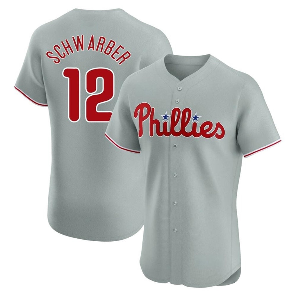 P.Phillies #12 Kyle Schwarber Player Gray Home Limited Elite Fdoa Stitched Jerseys