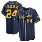 M.Brewers #24 William Contreras Player Navy Home Stadium Game Fdoa Stitched Jerseys