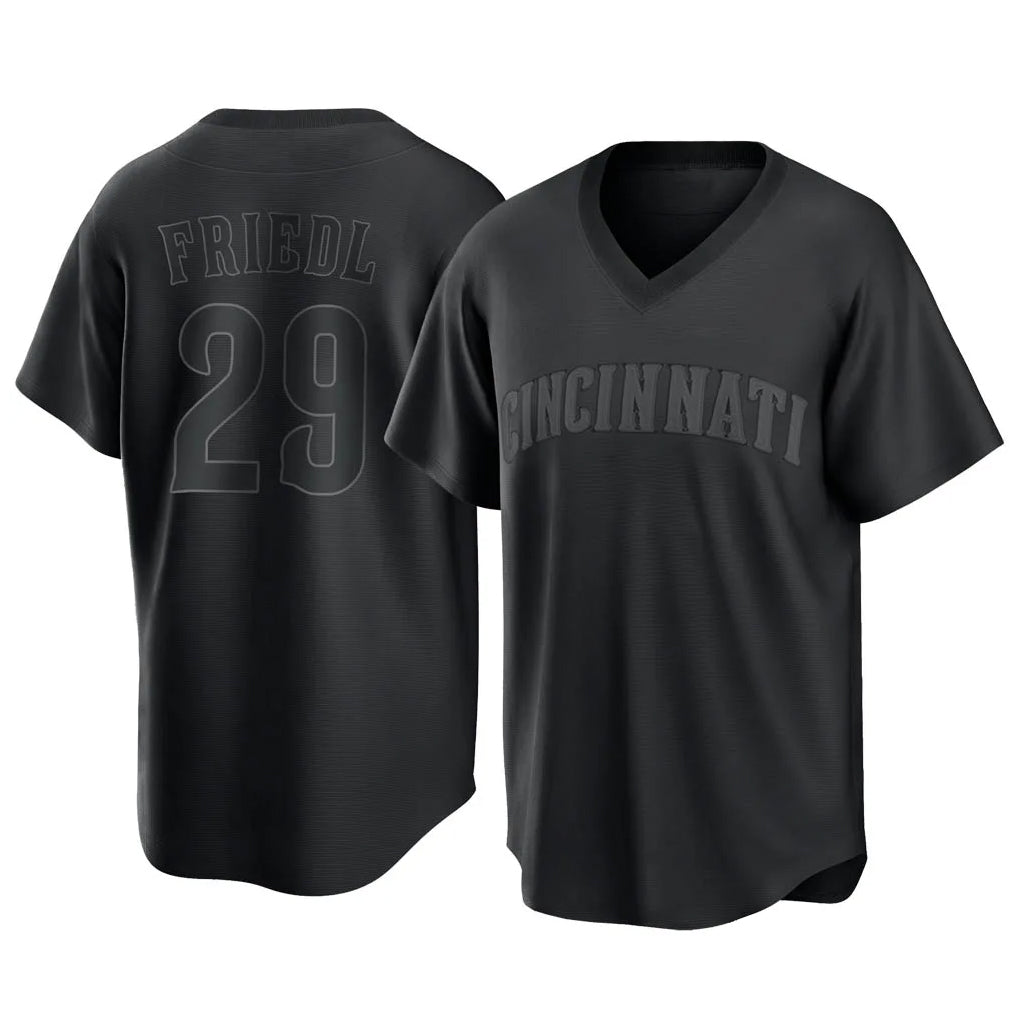 C.Reds #29 TJ Friedl Player Black T-shirt Game Home Fdoa Stitched Jerseys