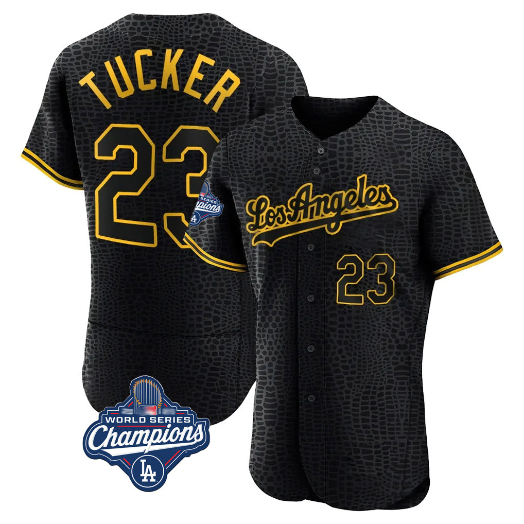 LA.Dodgers #23 Kyle Tucker Player Black World Series Meet Snake Skin City Limited Elite Home Fdoa Stitched Jerseys