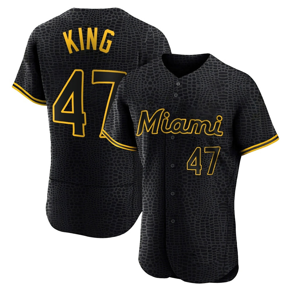 M.Marlins #47 John King Player Black Snake Skin City Home Limited Elite Fdoa Stitched Jerseys