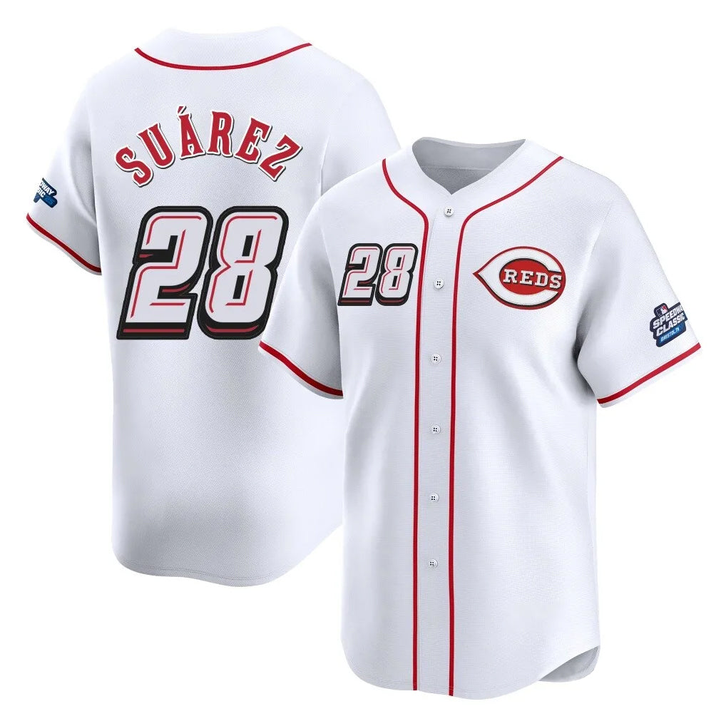 C.Reds #28 Eugenio Su¨¢rez Player White Speedway Classic Home Limited Fdoa Stitched Jerseys