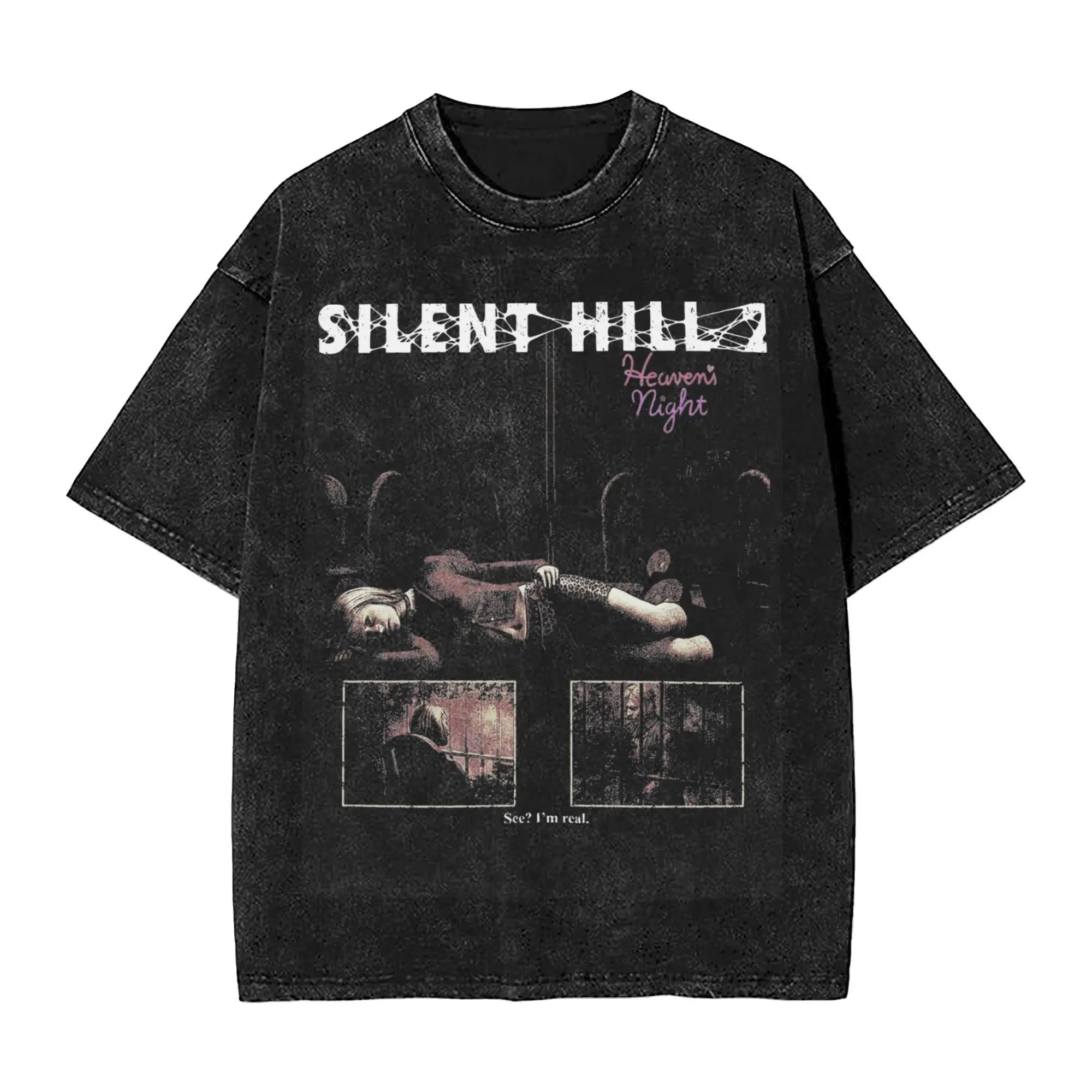 Cheap T-shirt Jerseys Washed T Shirts Horror Silent Hill Heavens Night Hip Hop T-Shirt Street  Streetwear Short Sleeve Printed Tops Tees Men Women