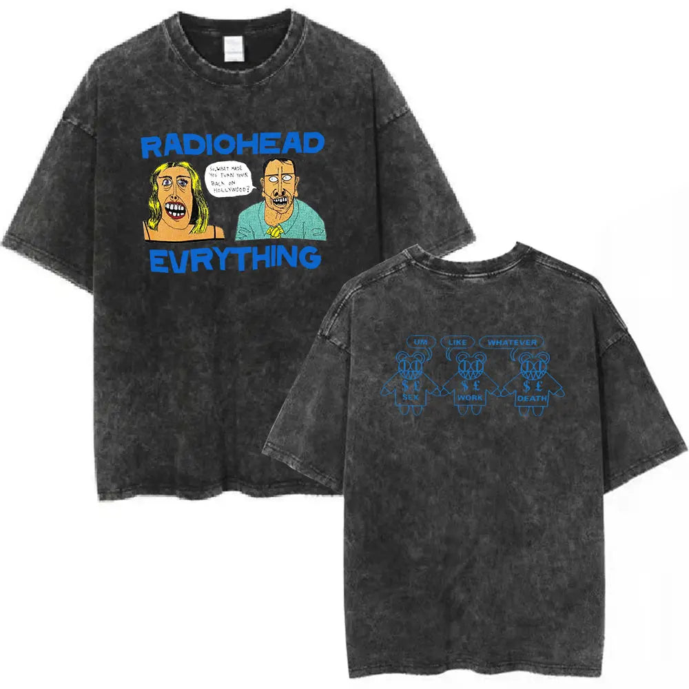 Cheap T-shirt Jerseys Radiohead Rock Band Washed Cotton T Shirt Men Women Hip Hop Music Tee Fashion Short Sleeve Tshirt Summer Oversized T-shirts Tops
