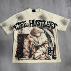 Cheap T-shirt Jerseys New fashion brand LIFE HUSTLERS Y2K hot stamping hole Men Women T-shirt Streetwear 100% Cotton Loose Round Neck Top Tees