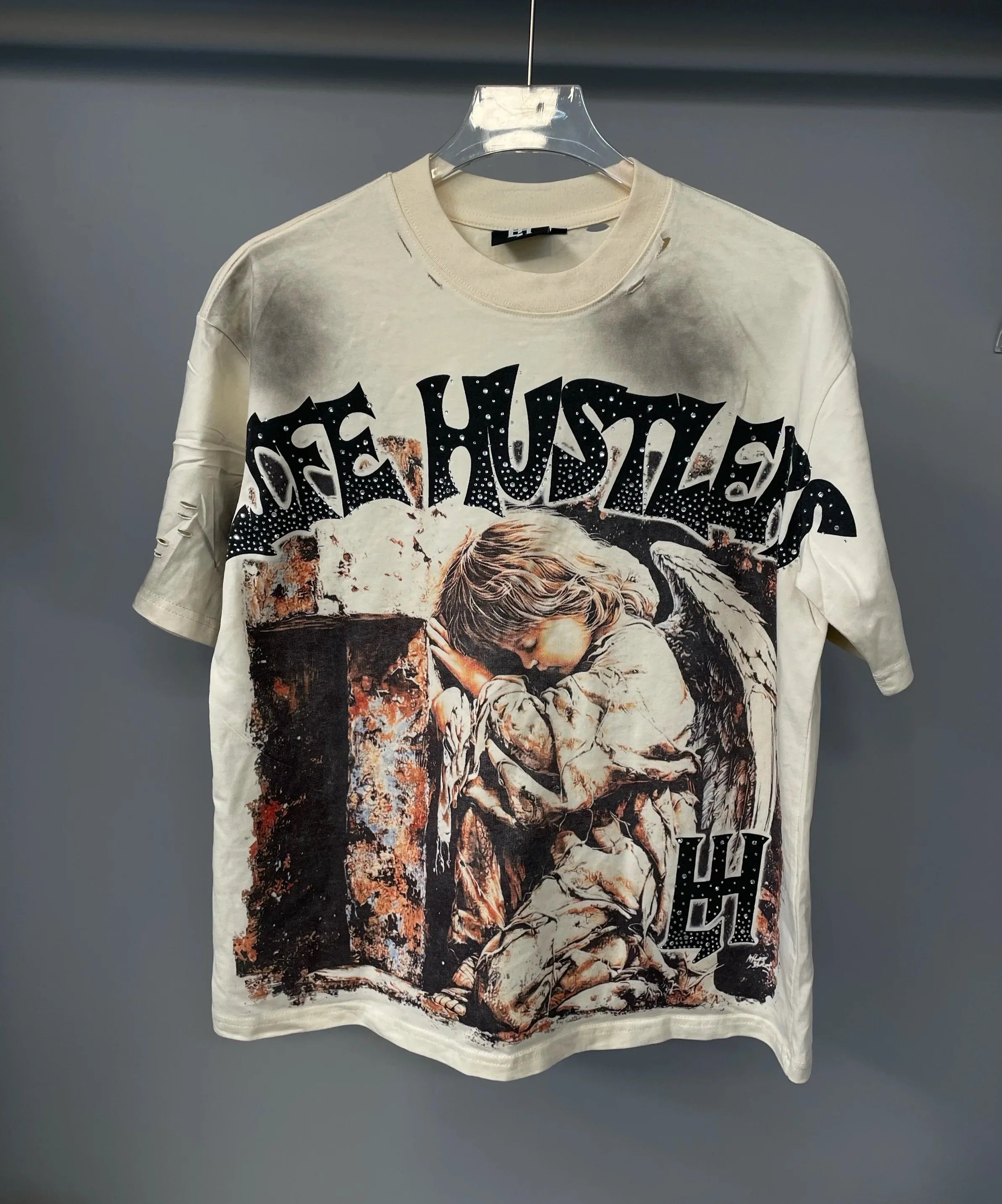 Cheap T-shirt Jerseys New fashion brand LIFE HUSTLERS Y2K hot stamping hole Men Women T-shirt Streetwear 100% Cotton Loose Round Neck Top Tees