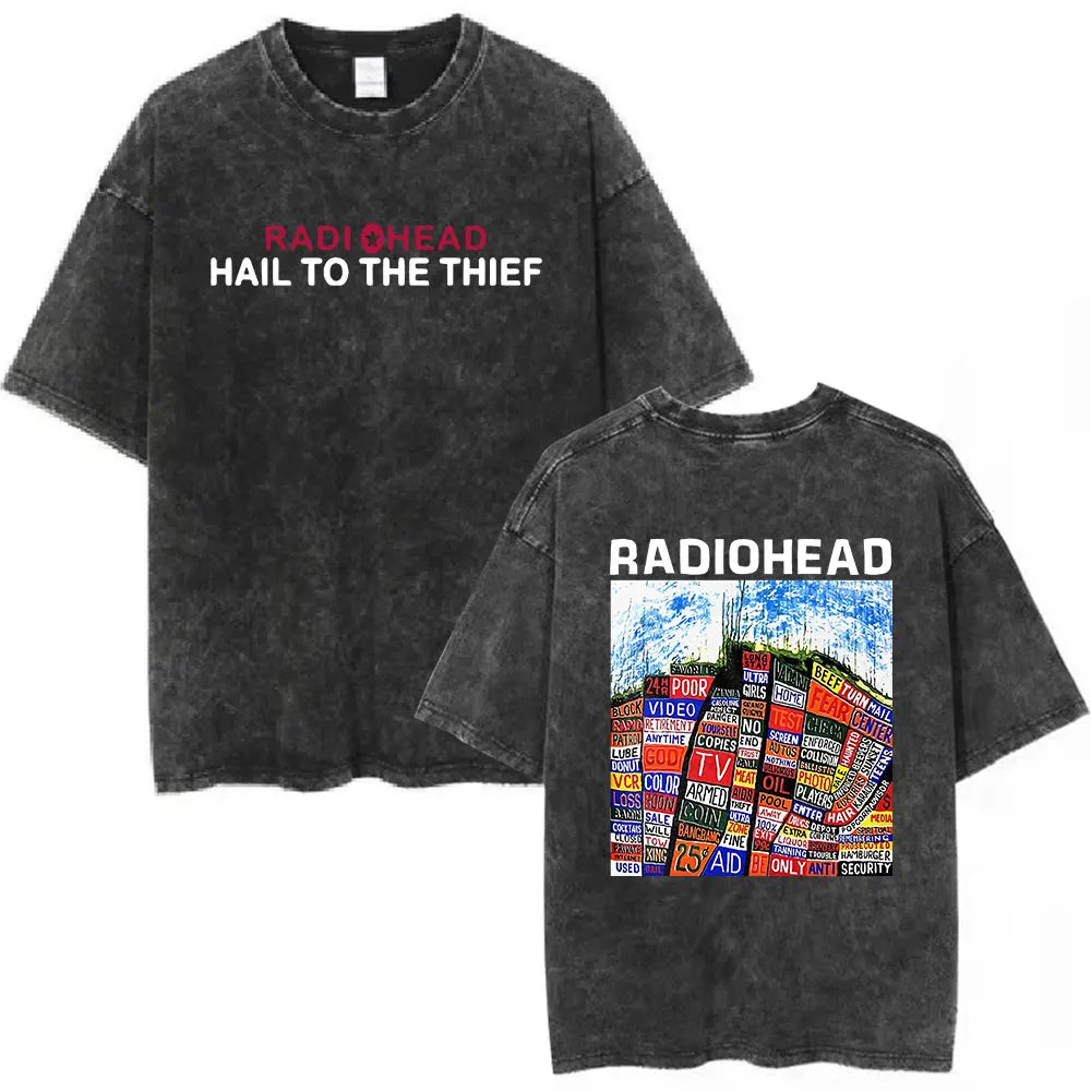 Cheap T-shirt Jerseys Radiohead Rock Band Washed Cotton T Shirt Men Women Hip Hop Music Tee Fashion Short Sleeve Tshirt Summer Oversized T-shirts Tops