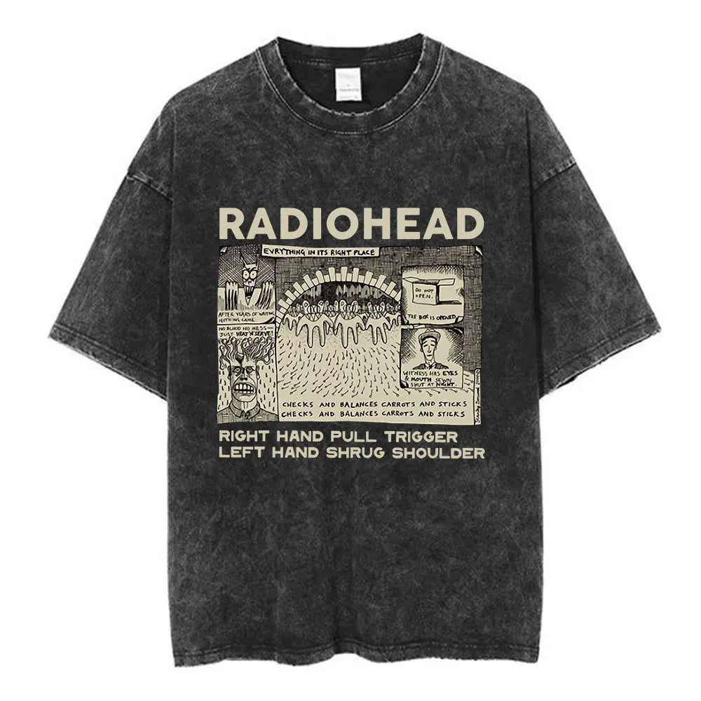 Cheap T-shirt Jerseys Radiohead Rock Band Washed Cotton T Shirt Men Women Hip Hop Music Tee Fashion Short Sleeve Tshirt Summer Oversized T-shirts Tops