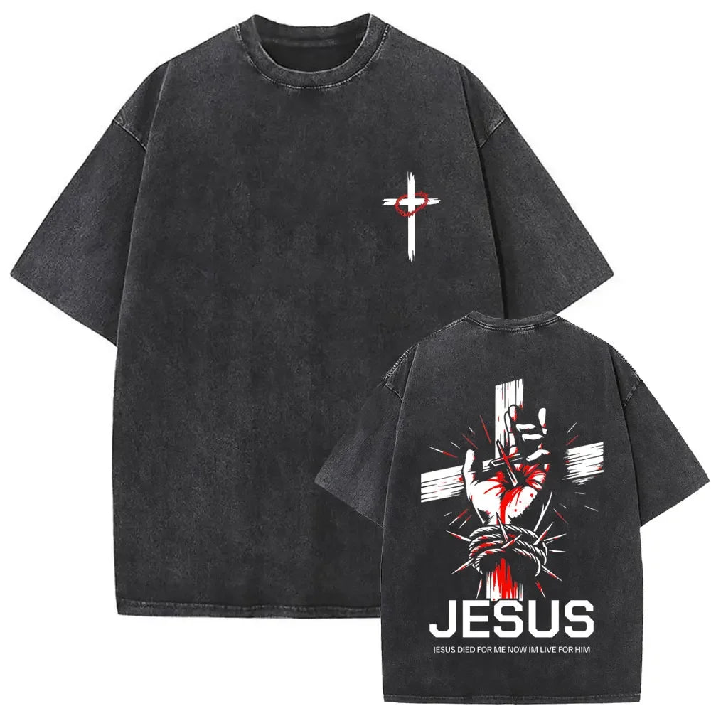Cheap T-shirt Jerseys Christian Religious Jesus Forgive Them Father Vintage Washed T-shirt  Men Women Gothic Rock Oversized T Shirts Tops Streetwear
