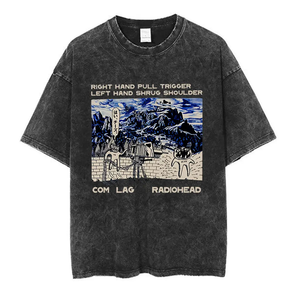 Cheap T-shirt Jerseys Radiohead Rock Band Washed Cotton T Shirt Men Women Hip Hop Music Tee Fashion Short Sleeve Tshirt Summer Oversized T-shirts Tops