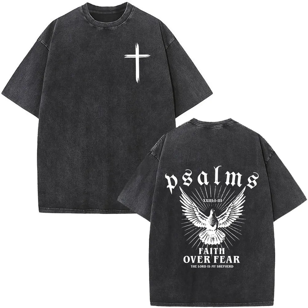 Cheap T-shirt Jerseys Christian Jesus Faith Over Fear Bible Verse Washed T-shirts Men Women Fashion Vintage Oversized T Shirts Harajuku Cotton T-shirt