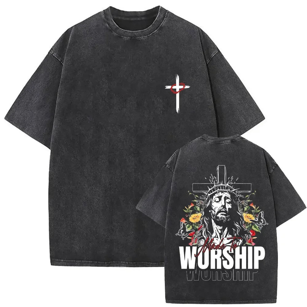 Cheap T-shirt Jerseys Christian Religious Jesus Forgive Them Father Vintage Washed T-shirt  Men Women Gothic Rock Oversized T Shirts Tops Streetwear