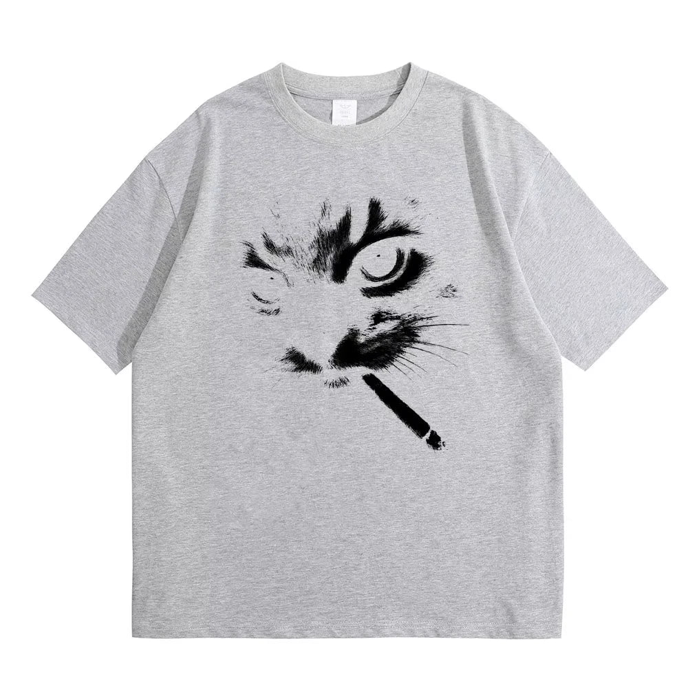 Cheap T-shirt Jerseys Funny Meme Smoking Cat Face Graphic T-shirts Men Women Casual Cotton Vintage T Shirts Men's Oversized T-shirts Cats Lovers Gifts