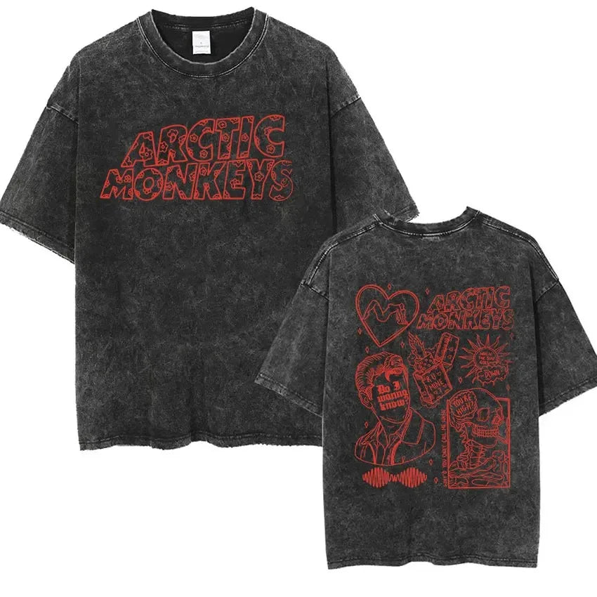 Cheap T-shirt Jerseys Retro Rock Arctic Monkeys Music Album Graphic T-Shrit Men's Vintage Washed Oversized Short Sleeve T Shirt Y2k Hip Hop Streetwear
