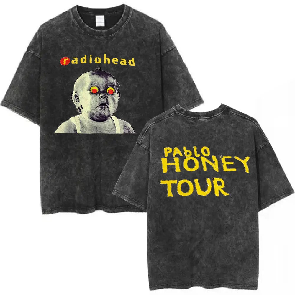 Cheap T-shirt Jerseys Radiohead Rock Band Washed Cotton T Shirt Men Women Hip Hop Music Tee Fashion Short Sleeve Tshirt Summer Oversized T-shirts Tops