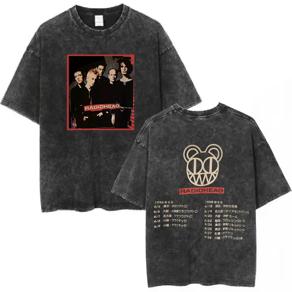 Cheap T-shirt Jerseys Radiohead Rock Band Washed Cotton T Shirt Men Women Hip Hop Music Tee Fashion Short Sleeve Tshirt Summer Oversized T-shirts Tops