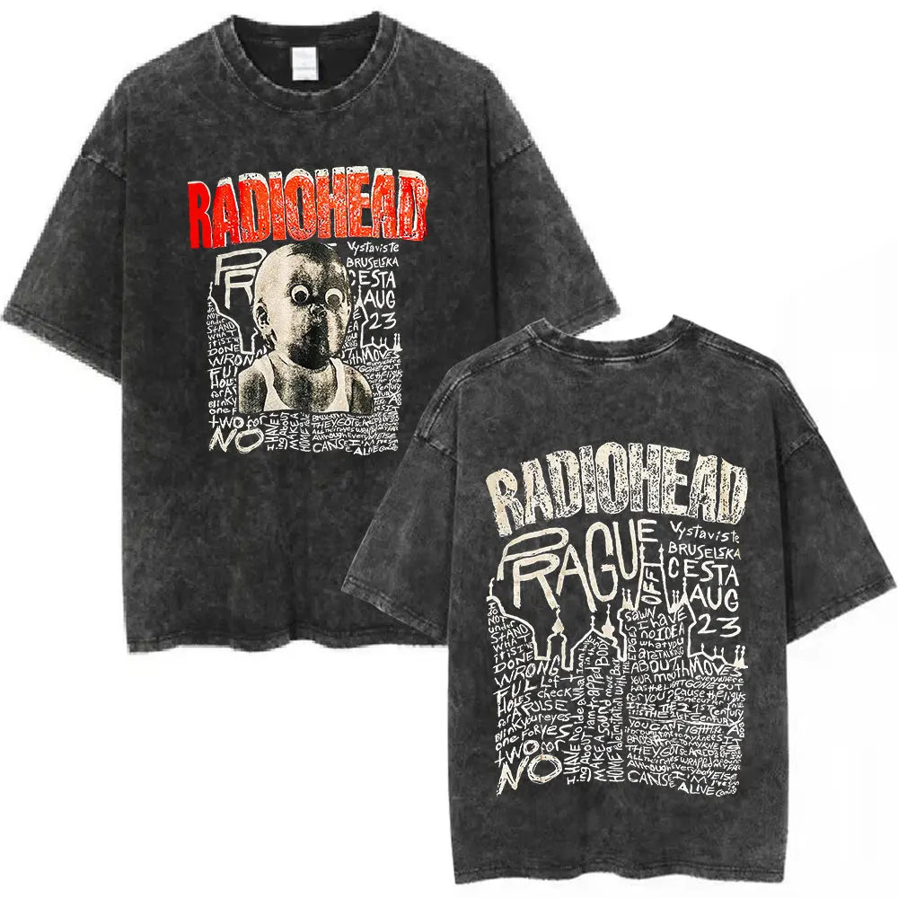 Cheap T-shirt Jerseys Radiohead Rock Band Washed Cotton T Shirt Men Women Hip Hop Music Tee Fashion Short Sleeve Tshirt Summer Oversized T-shirts Tops