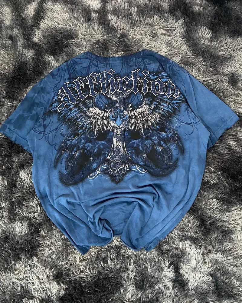 Cheap T-shirt Jerseys Summer New Fashion Oversized Printed T-shirt Men Y2K Harajuku Vintage Hip Hop Oversized Short-sleeved Gothic Shirt Men And Women