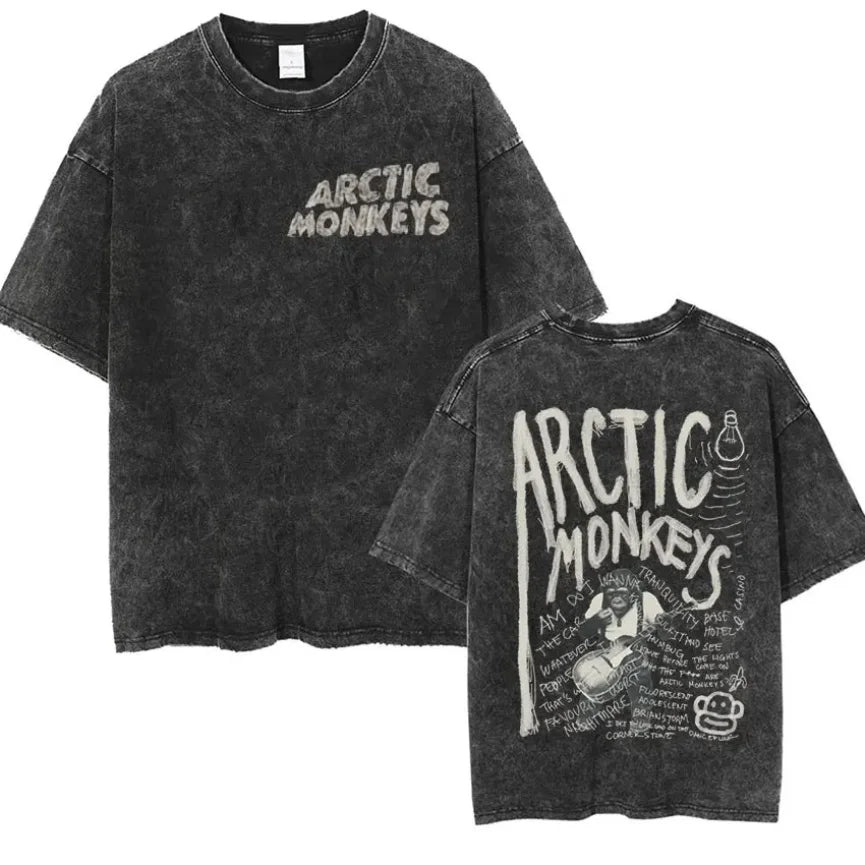 Cheap T-shirt Jerseys Retro Rock Arctic Monkeys Music Album Graphic T-Shrit Men's Vintage Washed Oversized Short Sleeve T Shirt Y2k Hip Hop Streetwear