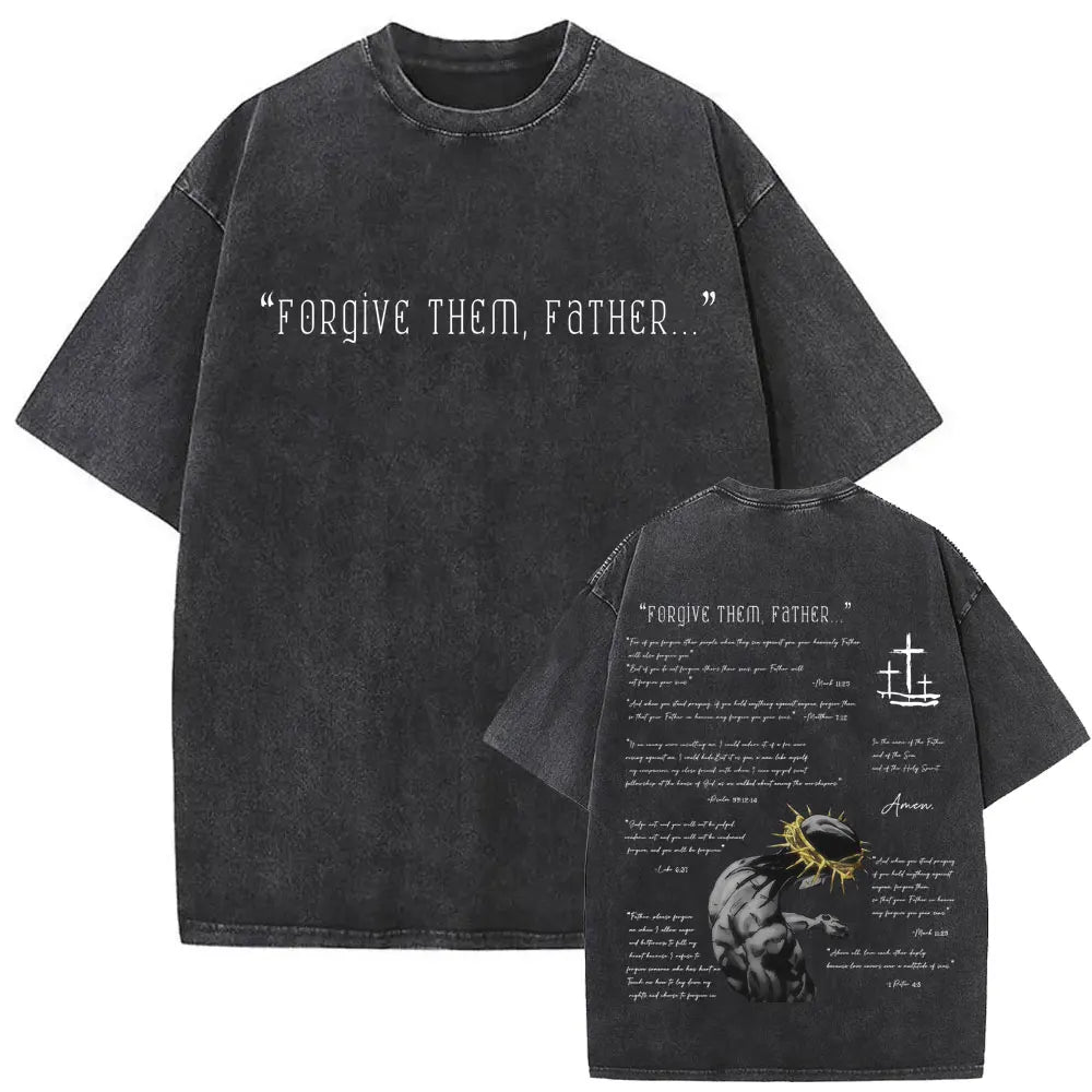 Cheap T-shirt Jerseys Christian Religious Jesus Forgive Them Father Vintage Washed T-shirt  Men Women Gothic Rock Oversized T Shirts Tops Streetwear