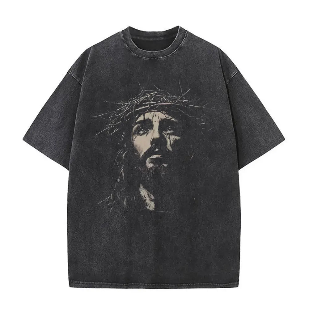 Cheap T-shirt Jerseys Christian Religious Jesus Forgive Them Father Vintage Washed T-shirt  Men Women Gothic Rock Oversized T Shirts Tops Streetwear