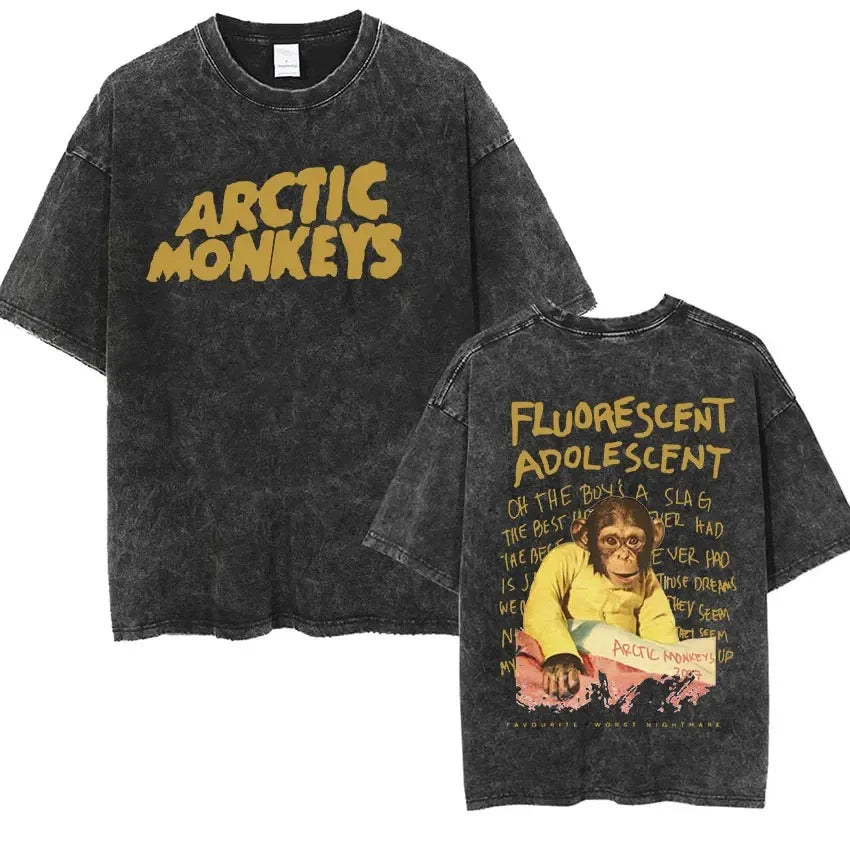 Cheap T-shirt Jerseys Retro Rock Arctic Monkeys Music Album Graphic T-Shrit Men's Vintage Washed Oversized Short Sleeve T Shirt Y2k Hip Hop Streetwear