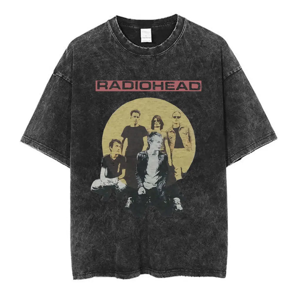 Cheap T-shirt Jerseys Radiohead Rock Band Washed Cotton T Shirt Men Women Hip Hop Music Tee Fashion Short Sleeve Tshirt Summer Oversized T-shirts Tops