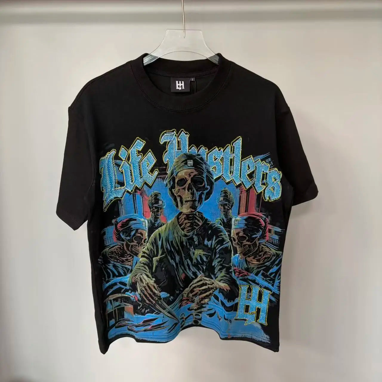 Cheap T-shirt Jerseys New fashion brand LIFE HUSTLERS Y2K hot stamping hole Men Women T-shirt Streetwear 100% Cotton Loose Round Neck Top Tees