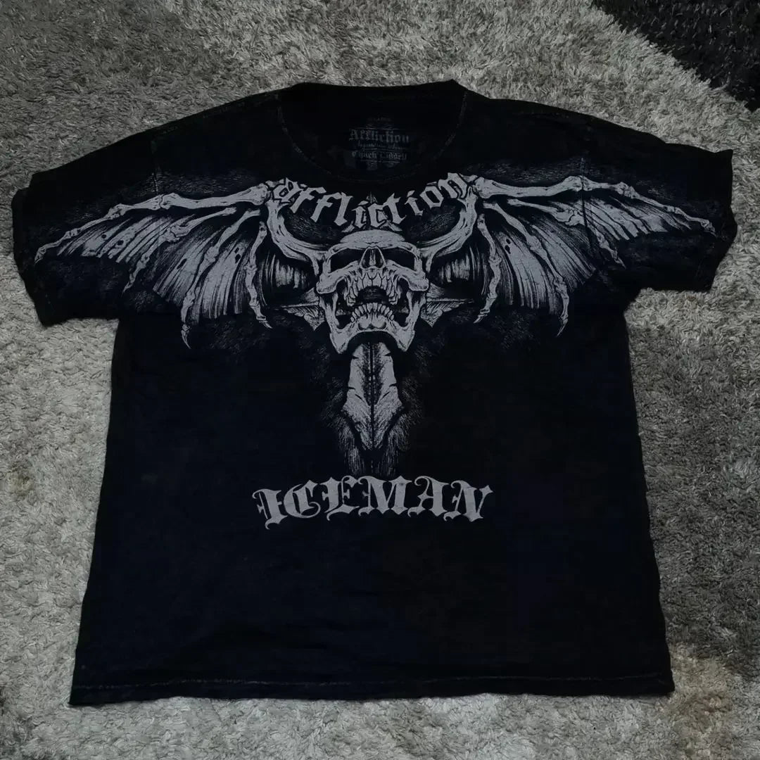Cheap T-shirt Jerseys 90s American Suffering Trendy Retro Fashion Print Round Neck Short Sleeved T shirt Women Y2K Street Style Gothic Couple Sports