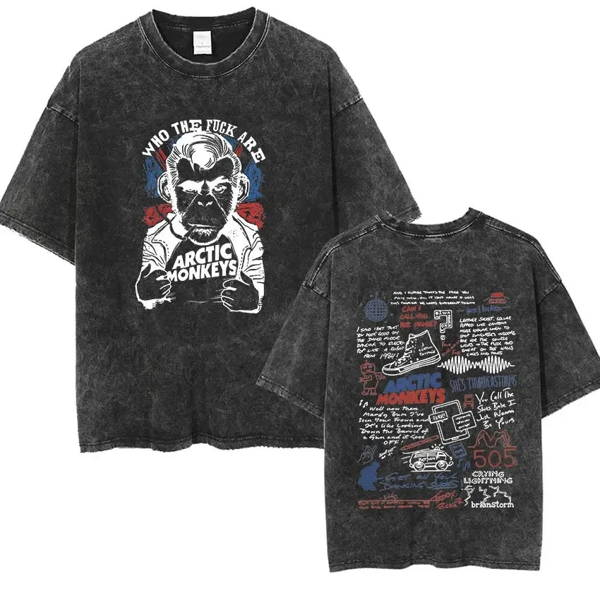 Cheap T-shirt Jerseys Retro Rock Arctic Monkeys Music Album Graphic T-Shrit Men's Vintage Washed Oversized Short Sleeve T Shirt Y2k Hip Hop Streetwear