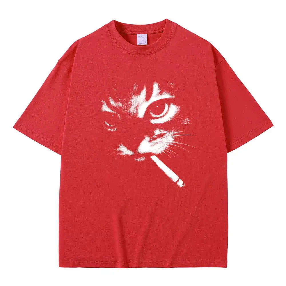 Cheap T-shirt Jerseys Funny Meme Smoking Cat Face Graphic T-shirts Men Women Casual Cotton Vintage T Shirts Men's Oversized T-shirts Cats Lovers Gifts