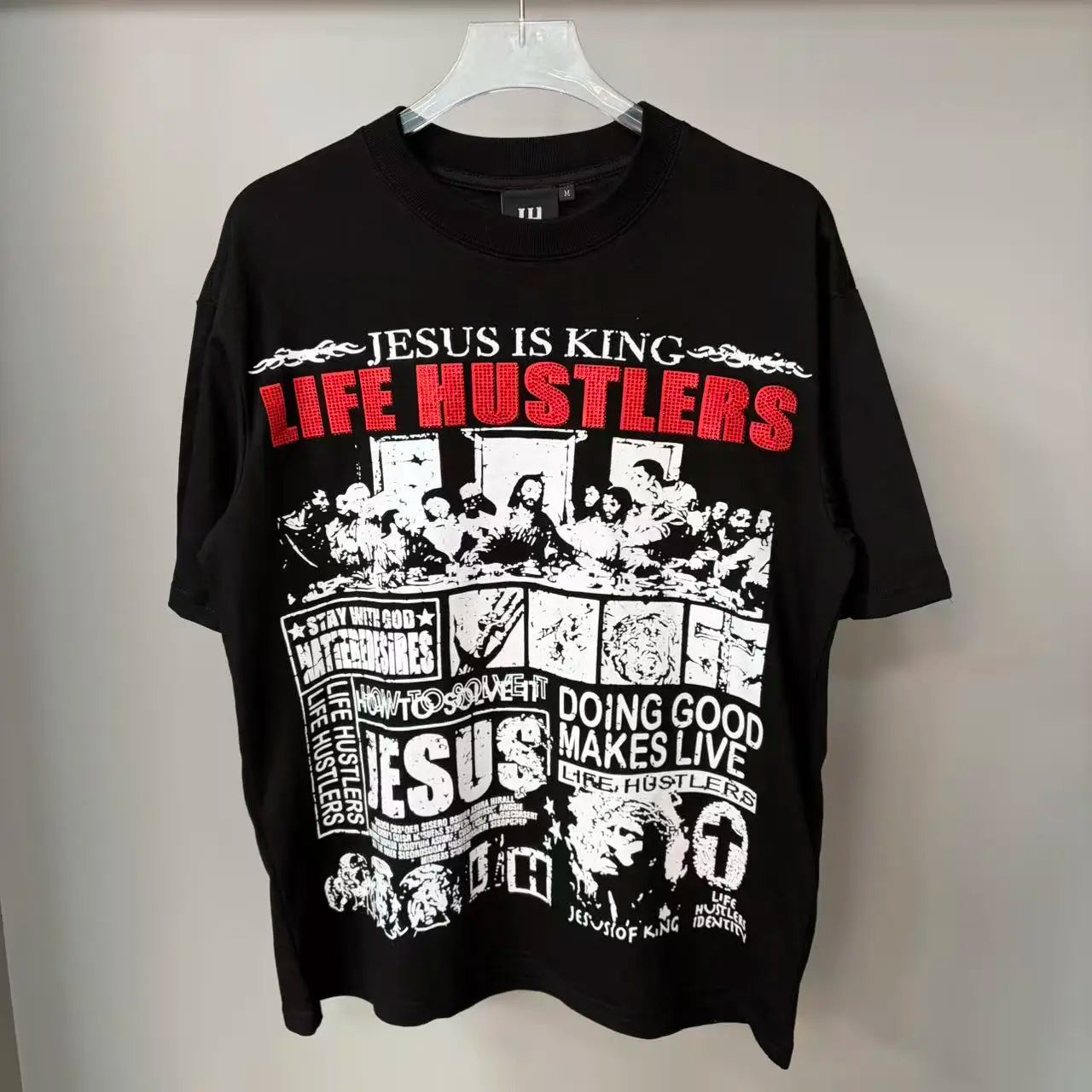 Cheap T-shirt Jerseys New fashion brand LIFE HUSTLERS Y2K hot stamping hole Men Women T-shirt Streetwear 100% Cotton Loose Round Neck Top Tees