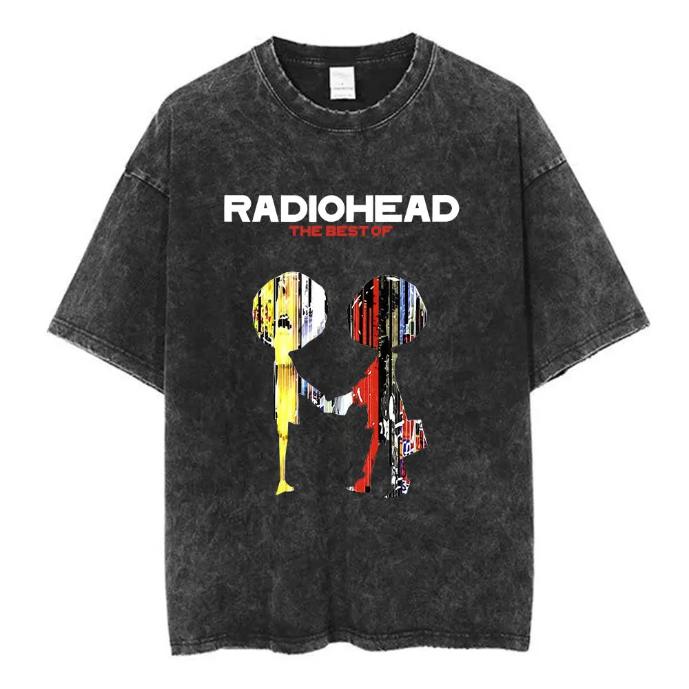 Cheap T-shirt Jerseys Radiohead Rock Band Washed Cotton T Shirt Men Women Hip Hop Music Tee Fashion Short Sleeve Tshirt Summer Oversized T-shirts Tops