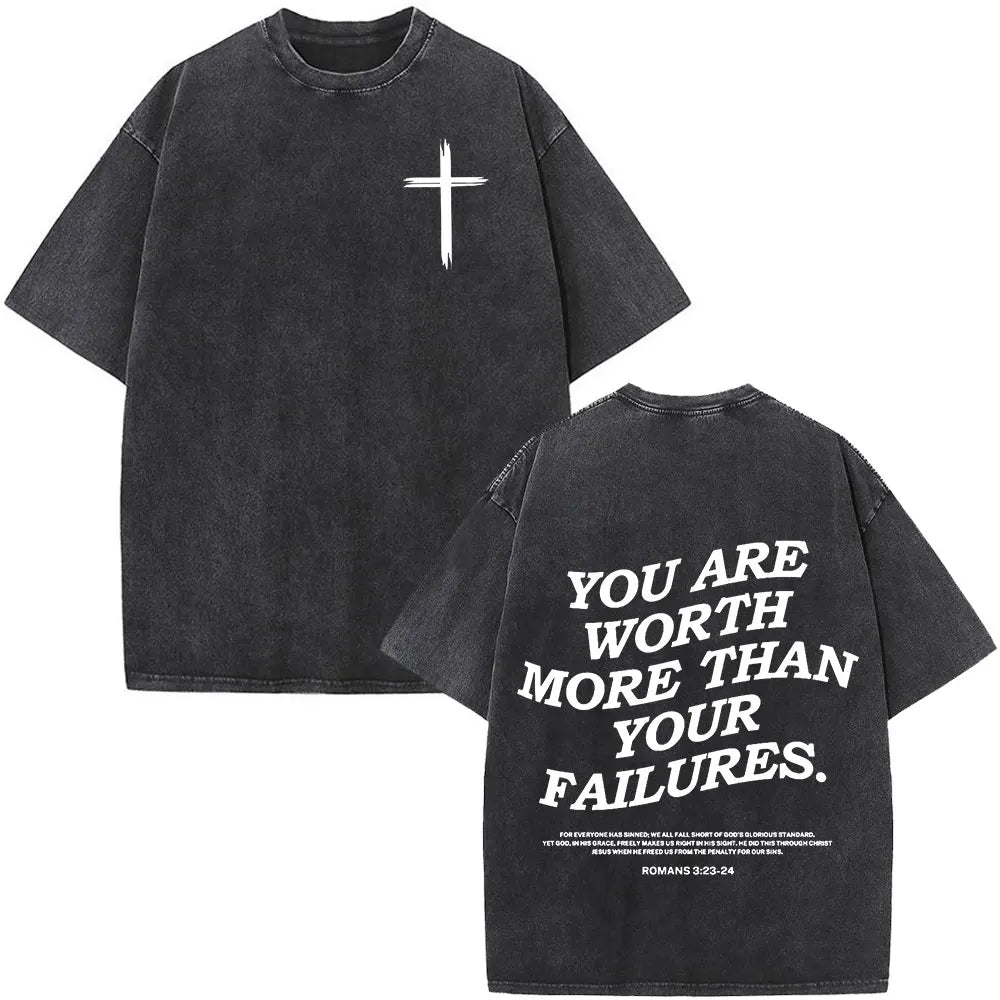 Cheap T-shirt Jerseys Christian Jesus Faith Over Fear Bible Verse Washed T-shirts Men Women Fashion Vintage Oversized T Shirts Harajuku Cotton T-shirt