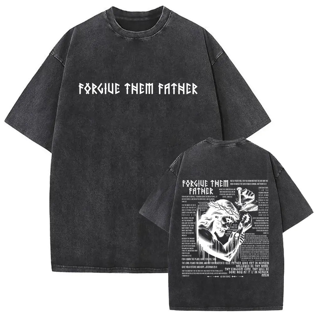 Cheap T-shirt Jerseys Christian Religious Jesus Forgive Them Father Vintage Washed T-shirt  Men Women Gothic Rock Oversized T Shirts Tops Streetwear