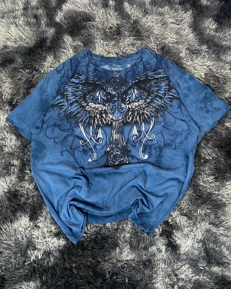 Cheap T-shirt Jerseys Summer New Fashion Oversized Printed T-shirt Men Y2K Harajuku Vintage Hip Hop Oversized Short-sleeved Gothic Shirt Men And Women
